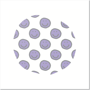 Lavender Round Happy Face with Smile Pattern Posters and Art